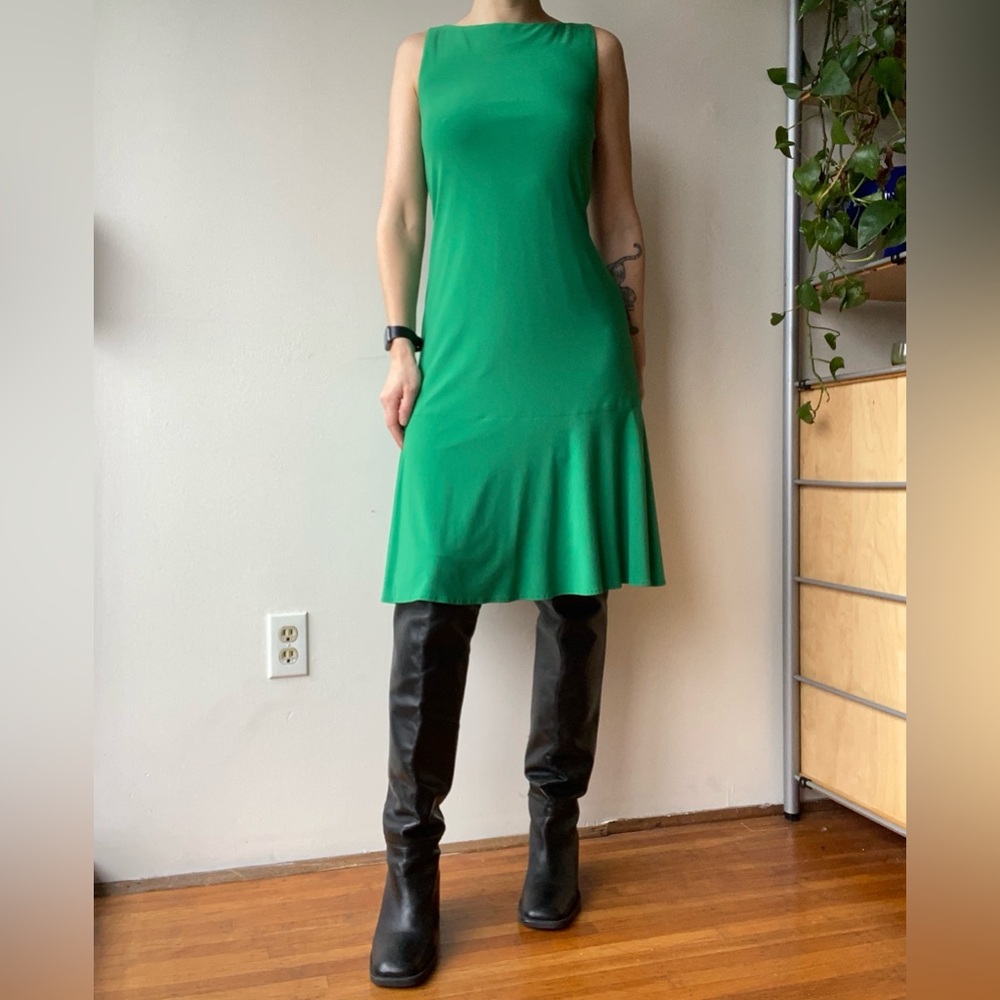 Lori Ann green vintage midi ruched dress - made in Canada